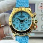 Swiss Replica Rolex Beach Daytona Baby Blue MOP Dial Leather Strap Watch 